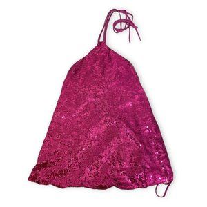LUCY IN THE SKY Maya Halter Dress Women Size M Pink Sequin Preppy Chic Club Sexy